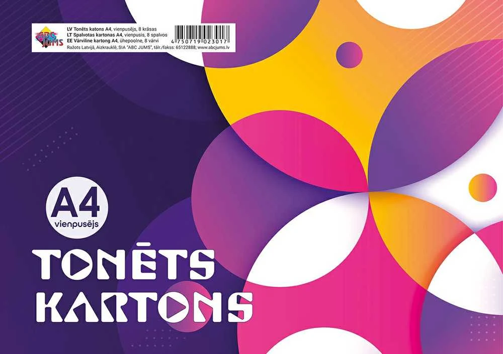 Spalvotas kartonas, A4, 8 sp., vienpusis, 230gsm