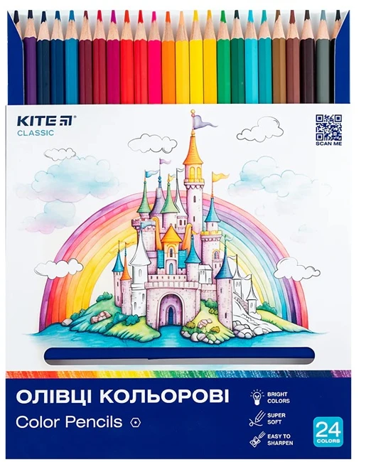 Spalvoti šešiabriauniai pieštukai CLASSIC, Kite, 24 sp.