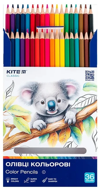 Spalvoti šešiabriauniai pieštukai CLASSIC, Kite, 36 sp.