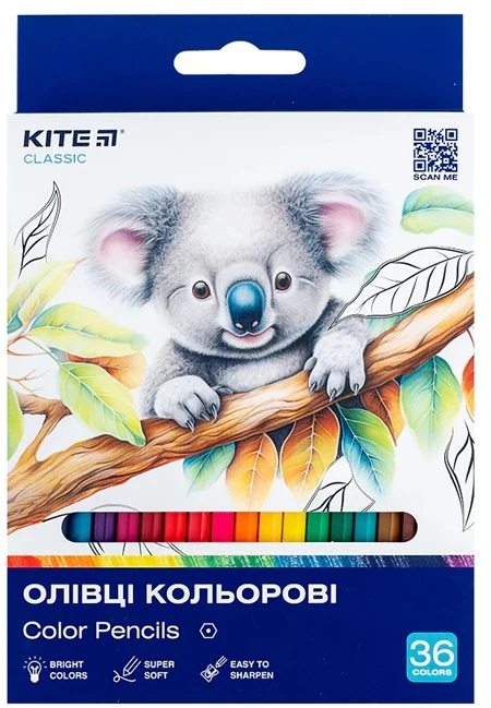 Spalvoti šešiabriauniai pieštukai CLASSIC, Kite, 36 sp.