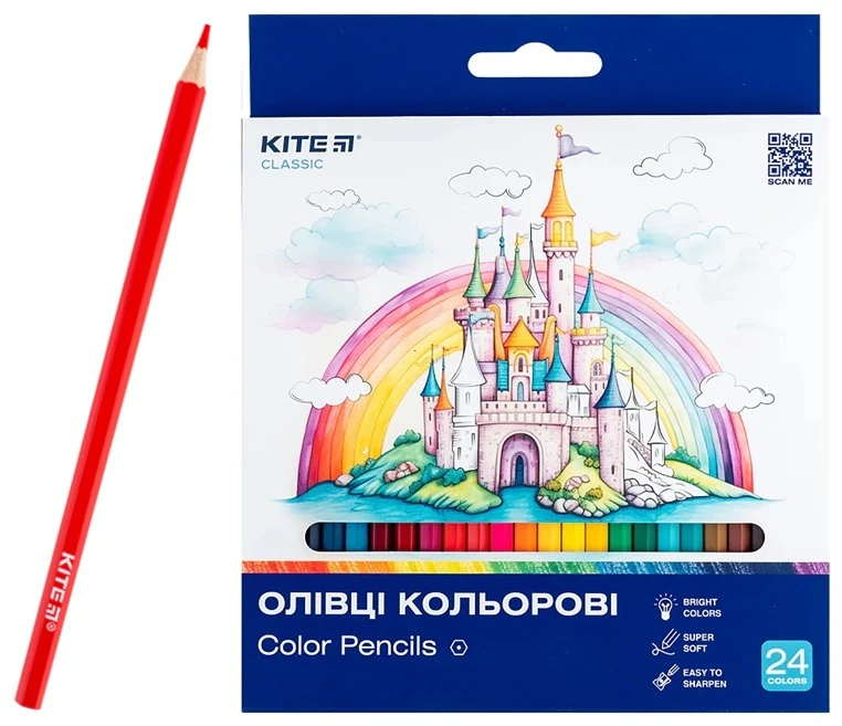 Spalvoti šešiabriauniai pieštukai CLASSIC, Kite, 24 sp.