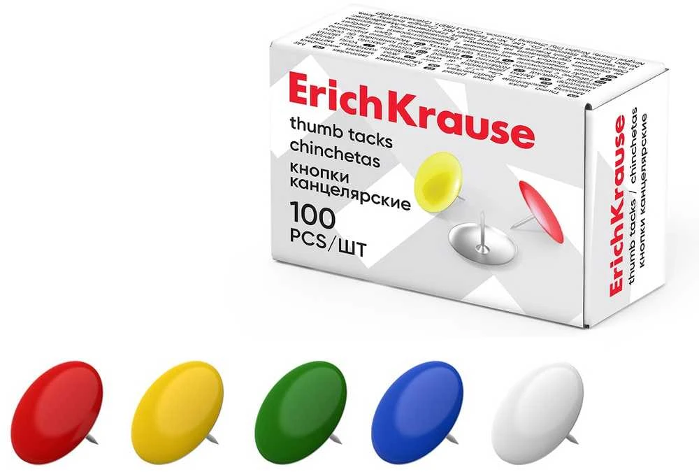 Spalvoti smeigtukai, ErichKrause, 7mm, 100 vnt., metaliniai, įvairių sp.