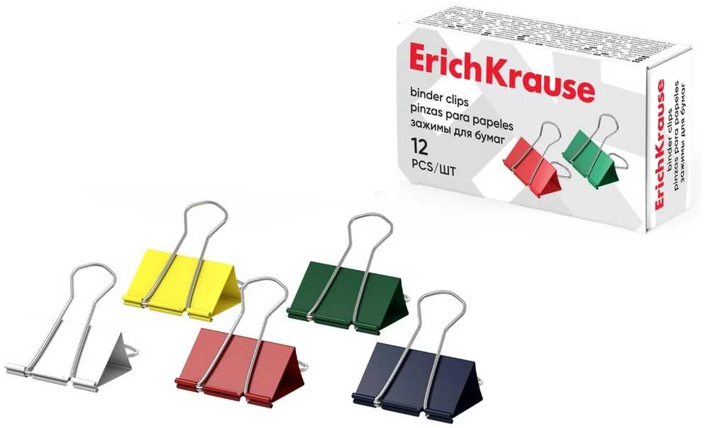 Spaustukai, ErichKrause, 25mm, 12 vnt., įvairių sp.