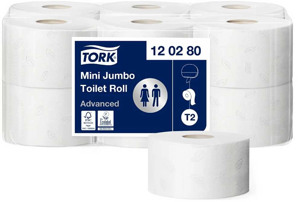 Tualetinis popierius TORK ADVANCED MINI JUMBO T2,120280, 2 sl., 9.4 cm x 170 m, balta sp.