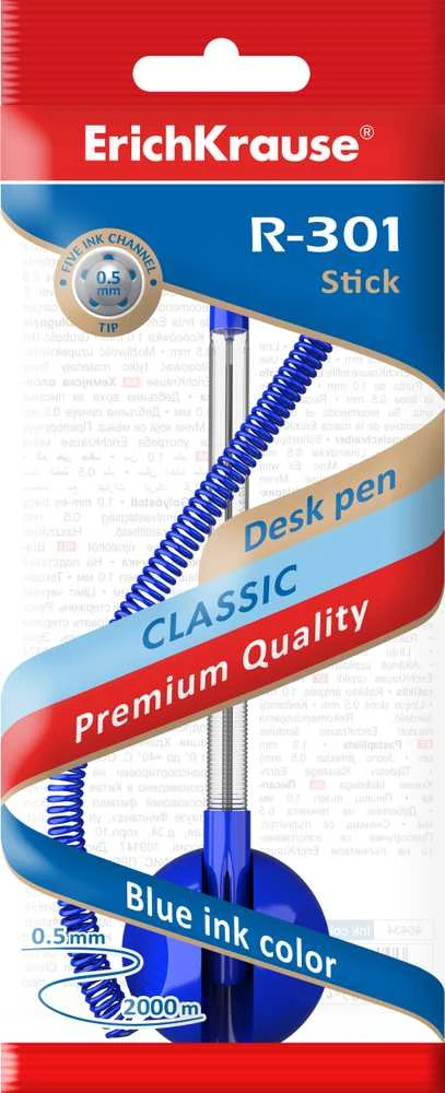 Tušinukas R-301 DESK PEN, ErichKrause, su grandinėle, 1.0mm, mėlynos sp.