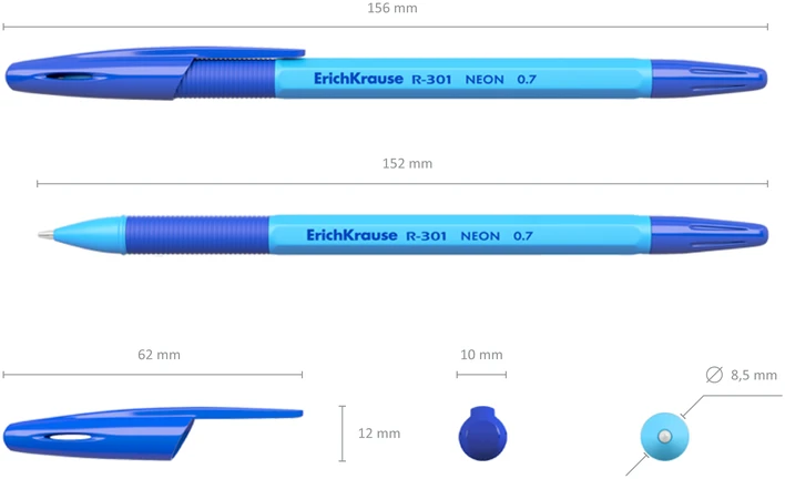 Tušinukas R-301 NEON STICK&GRIP, ErichKrause, 0.7mm, mėlynos sp.