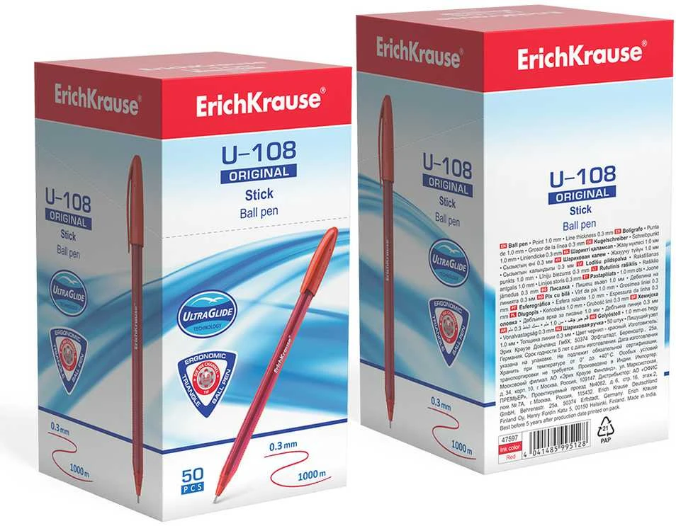 Ultra glide tušinukas U-108 ORIGINAL STICK, ErichKrause, 1.0mm, raudonos sp.