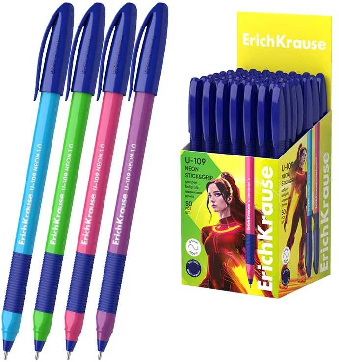 Ultra glide tušinukas U-109 NEON STICK&GRIP, ErichKrause, 1.0mm, mėlynos sp.