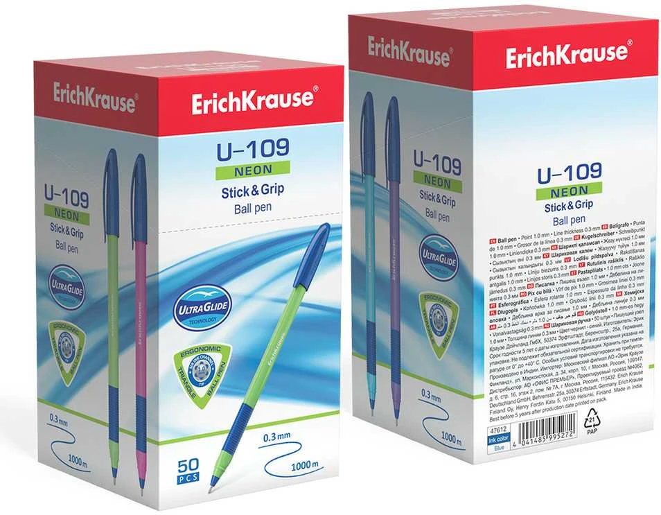 Ultra glide tušinukas U-109 NEON STICK&GRIP, ErichKrause, 1.0mm, mėlynos sp.