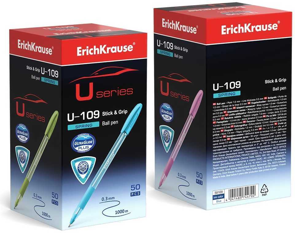Ultra glide tušinukas U-109 SPRING STICK&GRIP, ErichKrause, 0.7mm, mėlynos sp.