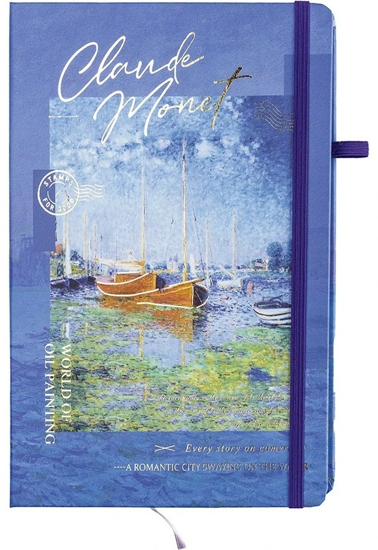 Užrašų knyga CLAUDE MONET , Centrum, A5, 80 lapų, 77gsm, linija, kietu viršeliu, su skirtuku ir gumele