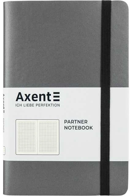 Užrašų knyga PARTNER SOFT, Axent, A5, 96 lapai, 80gsm, langeliais, minkštas PU viršelis, sidabro sp.