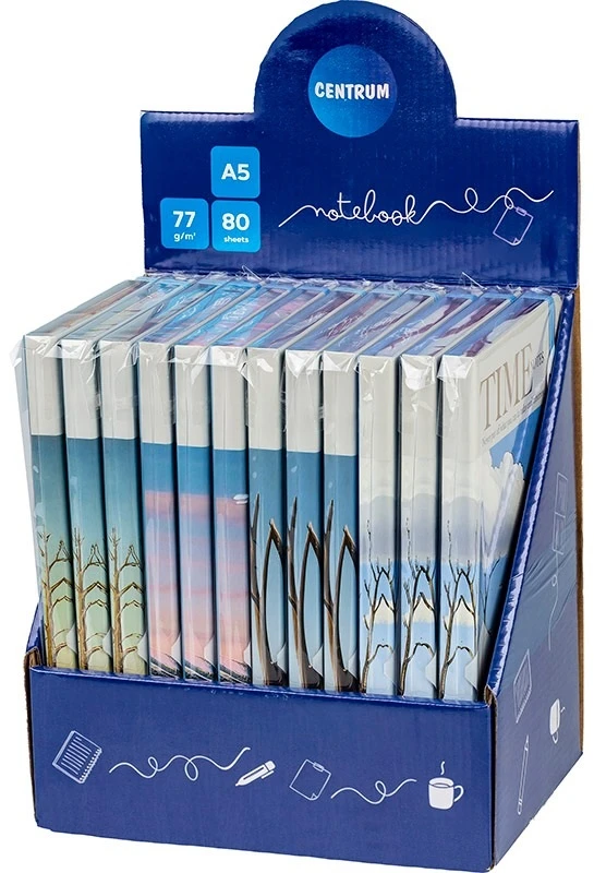 Užrašų knyga TIME Notes, Centrum, A5, 80 lapų, 77gsm, linija, kietu viršeliu, su skirtuku ir gumele