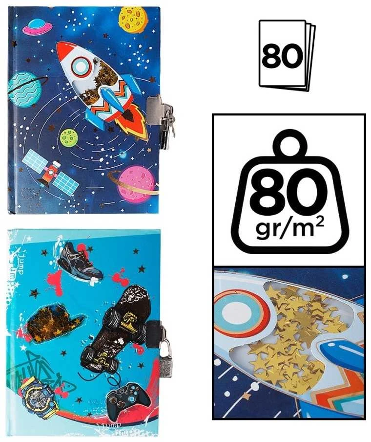 Užrašų knygelė - dienoraštis COSMOS & JUMP, MP, A5, 80 lapų, 80gsm, su spynele