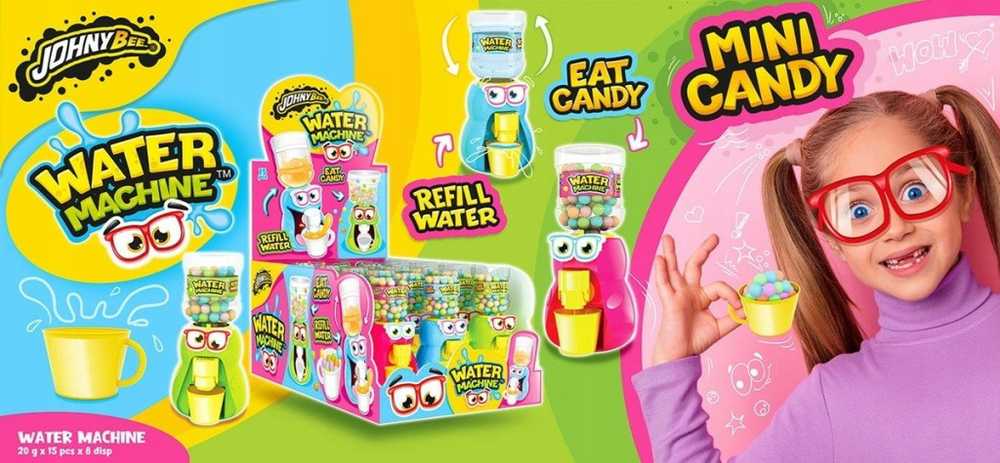 Vaisių skonio kramtomi saldainiai JOHNY BEE Vanduo Machine, 20 g