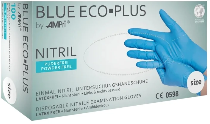 Maxwell Nitrilo pirštinės be pudros mėlynos ECO-PLUS Mėlyna S 100 vnt.
