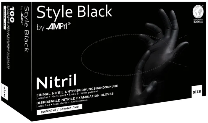 Maxwell Nitrilo pirštinės be pudros juodos Style Juodas, dydis L, 100 vnt.