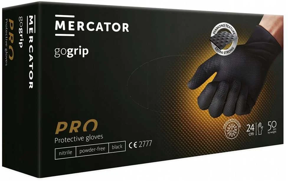 Rękawice Viekartinės pirštinės MERCATOR Powergrip, nitrilinės, juodos, XL dydis, 50 vnt