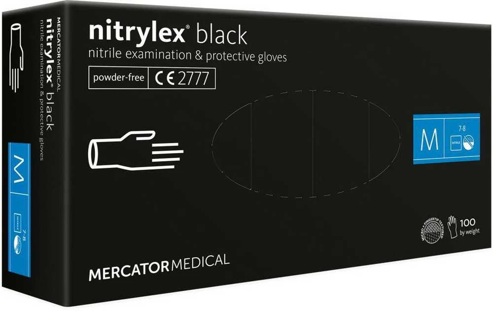 Mercator Vienkartinės pirštinės NITRYLEX PF, nitrilinės, nepudruotos, juodos spalvos, M, 100 vnt.