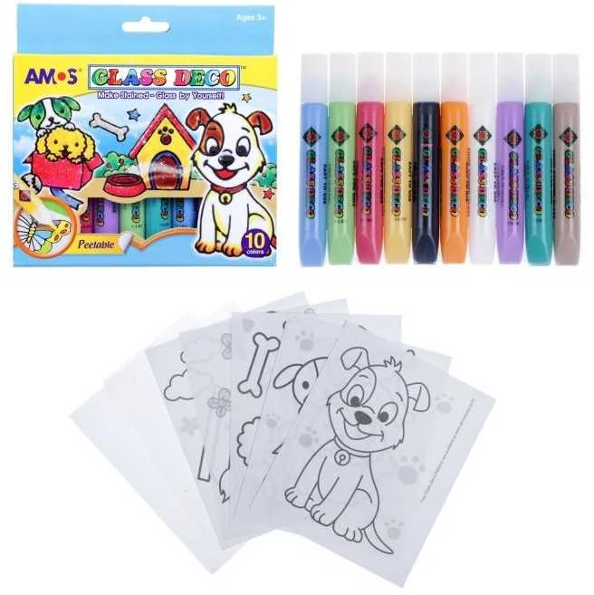 MFP Vitražinių dažų rinkinys GD10P10, Amos, 10 spalvų po 10,5ml