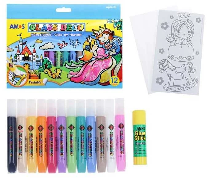 MFP Vitražinių dažų rinkinys GD10P12, Amos, 12 spalvų po 10,5ml