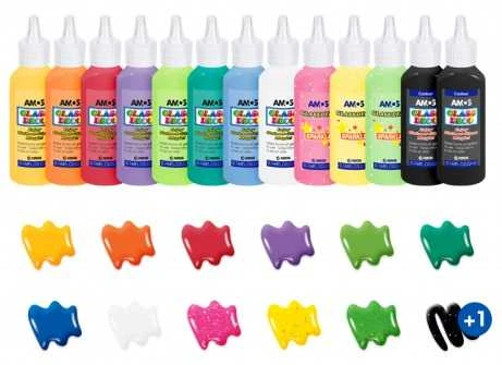 Vitražinių dažų rinkinys GD22P13, Amos, 13 spalvų po 22ml