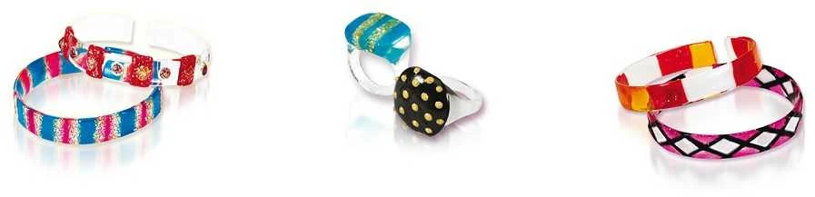 Vitražinių dažų rinkinys ICE JEWELERY, Amos, 10 spalvų po 10,5ml + 3 apyrankės + 5 žiedai