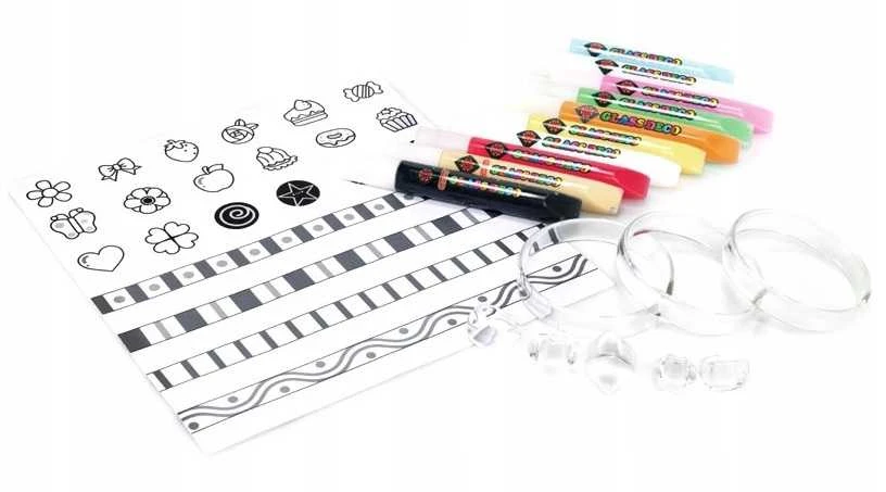 Vitražinių dažų rinkinys ICE JEWELERY, Amos, 10 spalvų po 10,5ml + 3 apyrankės + 5 žiedai