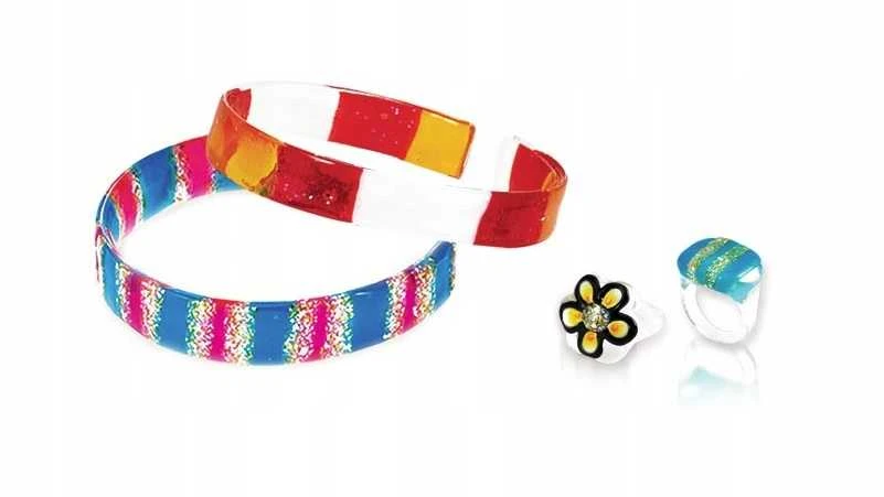 Vitražinių dažų rinkinys ICE JEWELERY, Amos, 10 spalvų po 10,5ml + 3 apyrankės + 5 žiedai