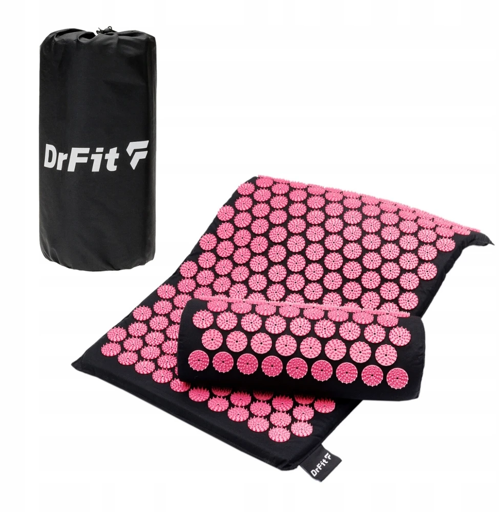 Akupresūros kilimėlis su pagalve DrFit, 75x44 cm, rožinis