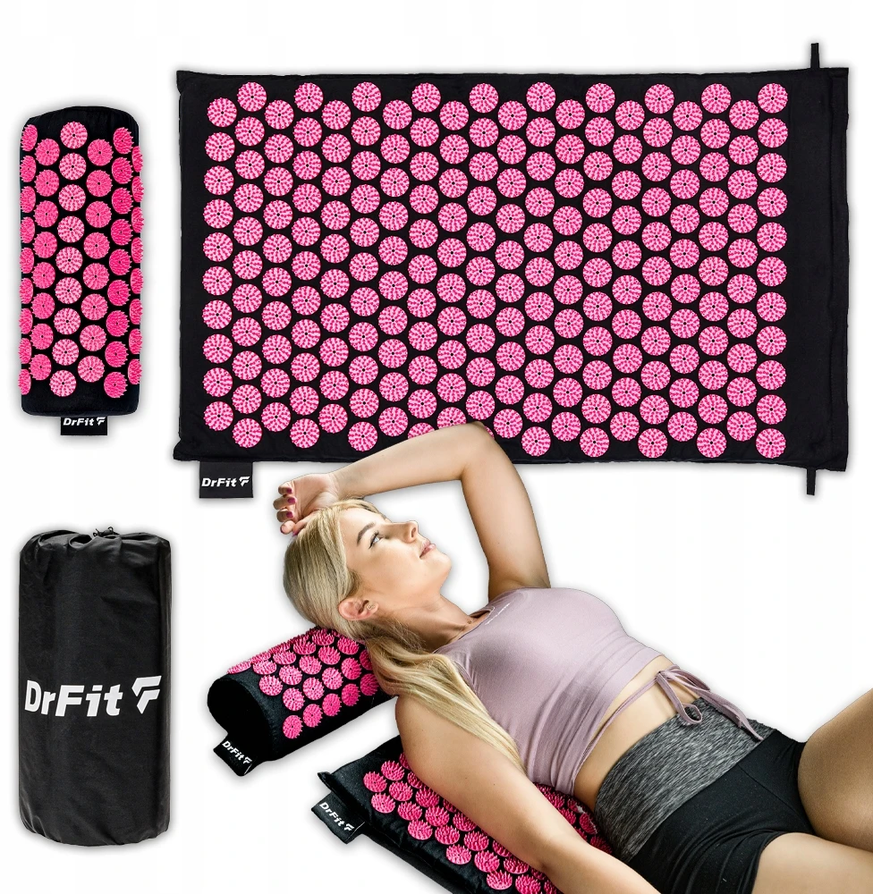 Akupresūros kilimėlis su pagalve DrFit, 75x44 cm, rožinis