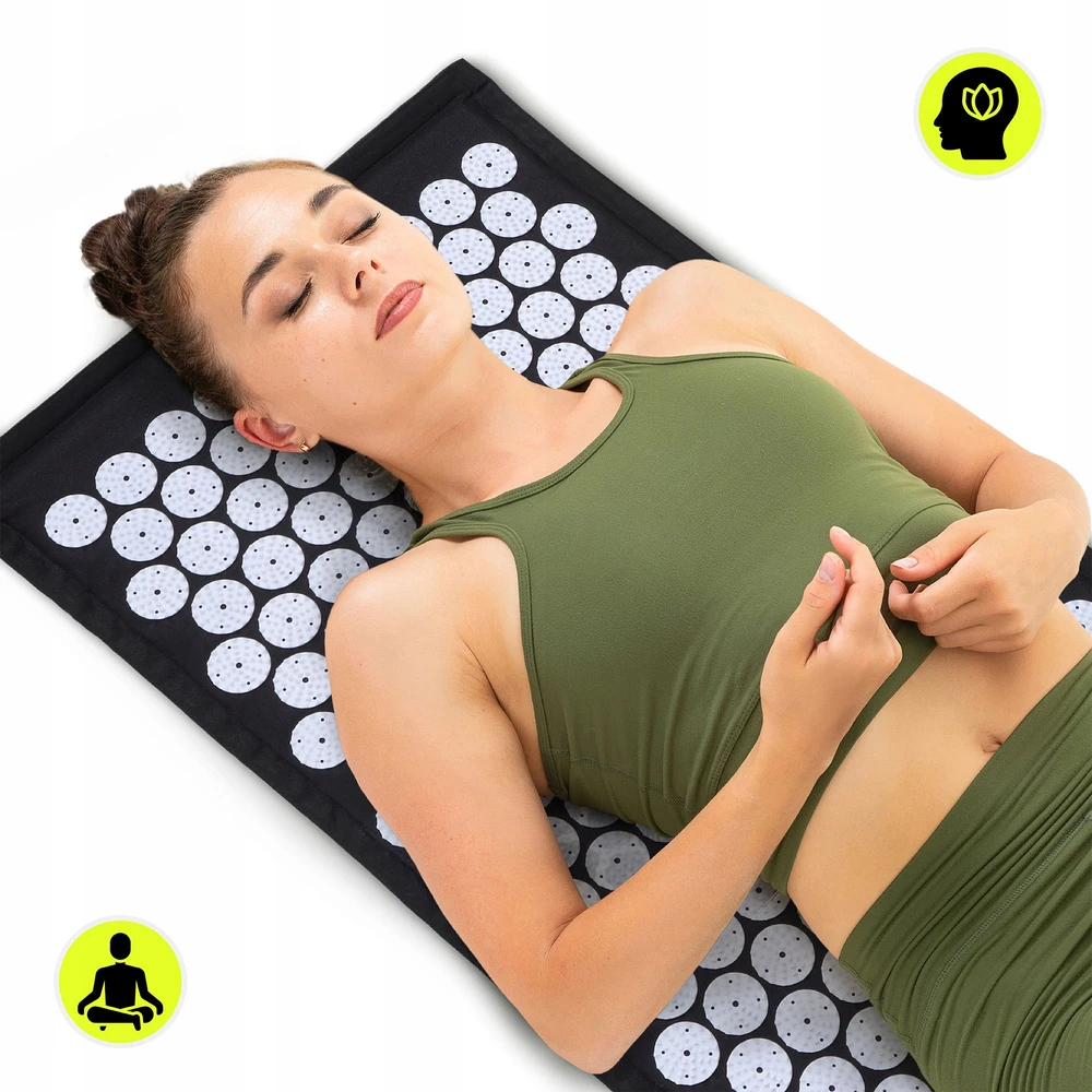 Akupresūros kilimėlis su pagalve HyperMotion, 68x42 cm, juodas/baltas