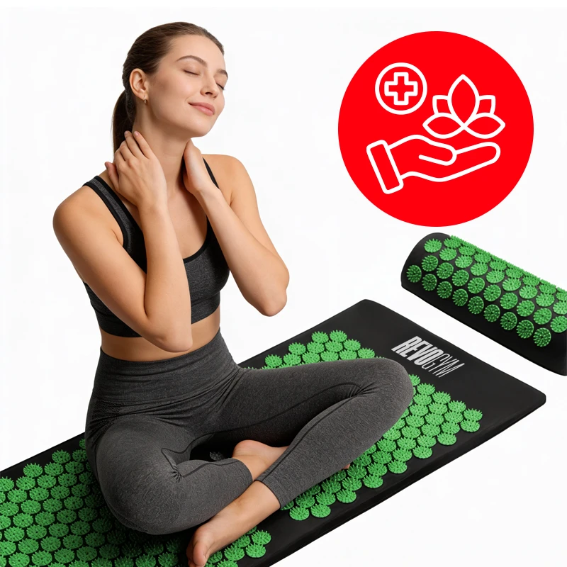 Akupresūros kilimėlis su pagalve Revogym, 105x40 cm, žalias