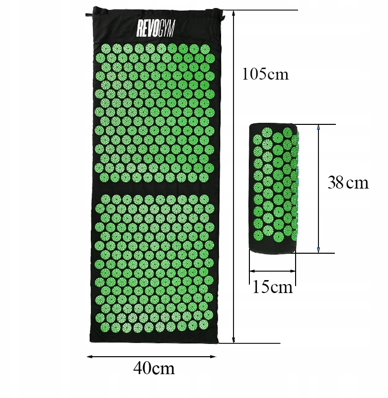 Akupresūros kilimėlis su pagalve Revogym, 105x40 cm, žalias