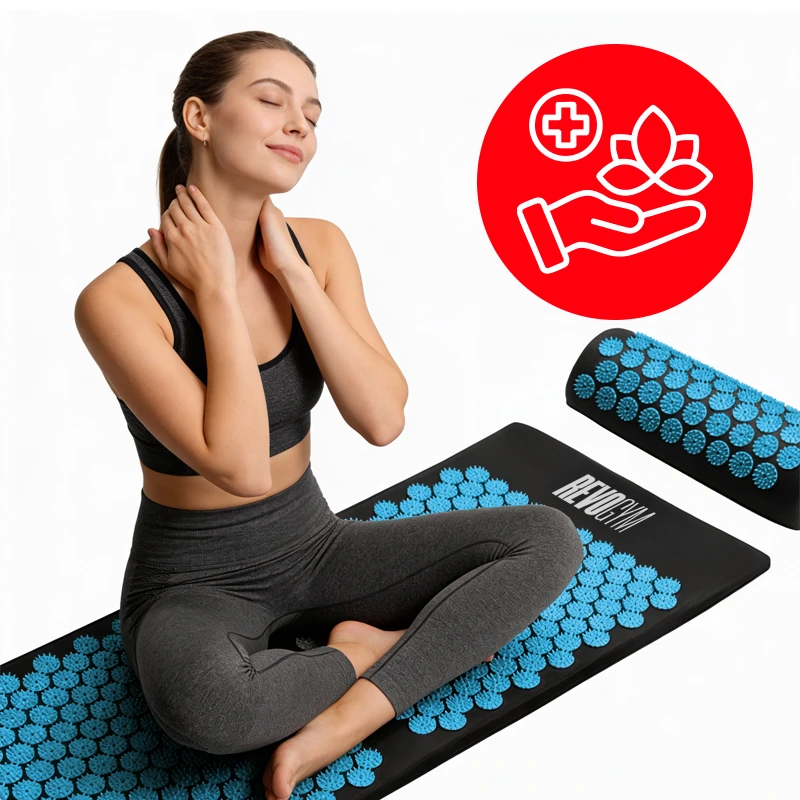 Akupresūros kilimėlis su pagalve Revogym, 105x40 cm, mėlynas