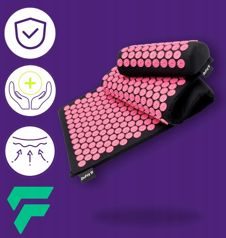 Akupresūros masažinis kilimėlis DrFIT, juodas/rožinis