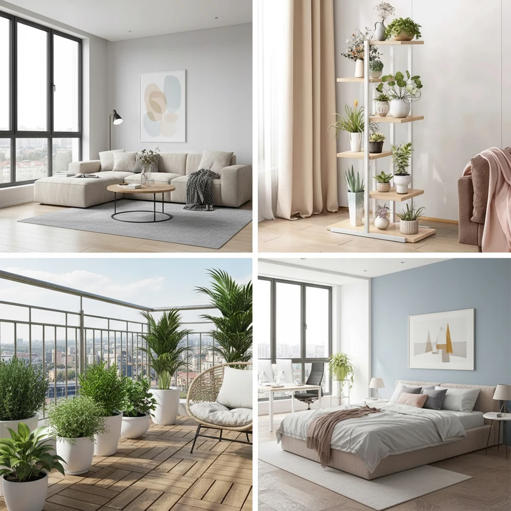 Augalų lentyna LAZYhome, 6 lentynos, balta ir smėlio