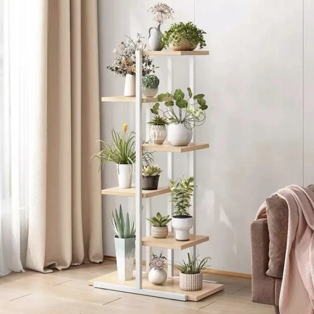 Augalų lentyna LAZYhome, 6 lentynos, balta ir smėlio