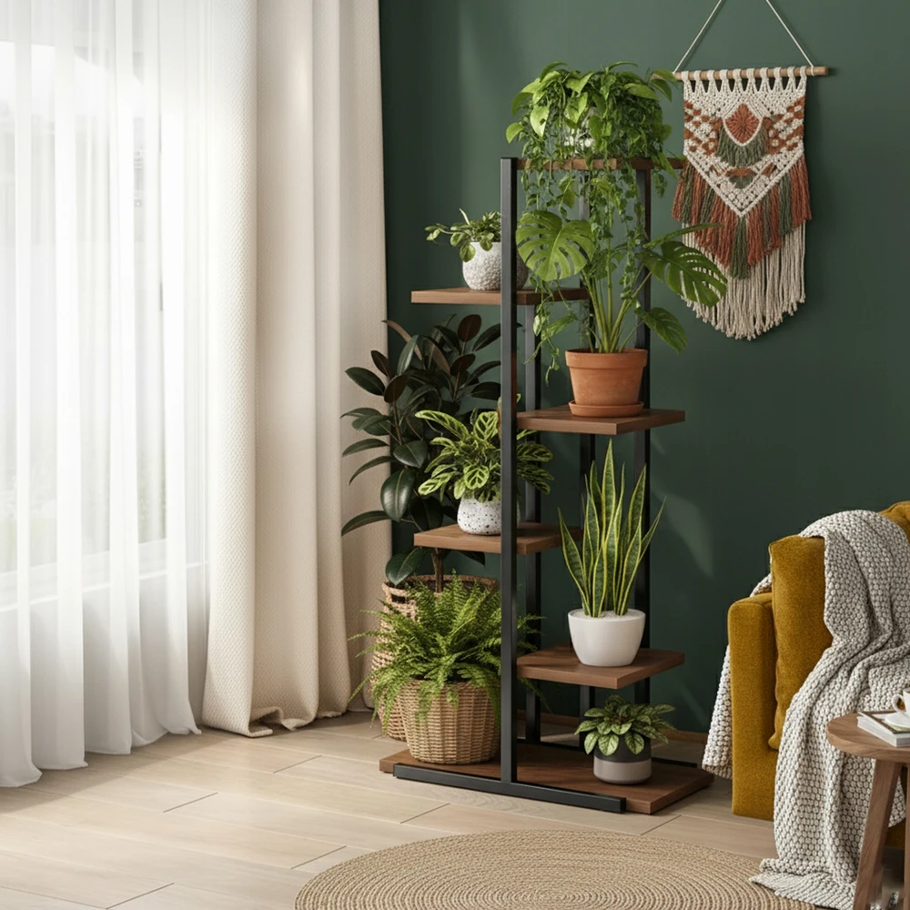 Augalų lentyna LAZYhome, ruda/juodos spalvos