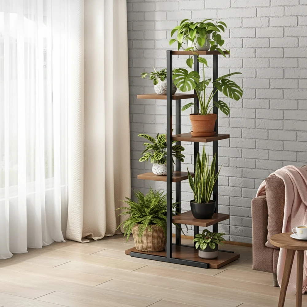 Augalų lentyna LAZYhome, ruda/juodos spalvos