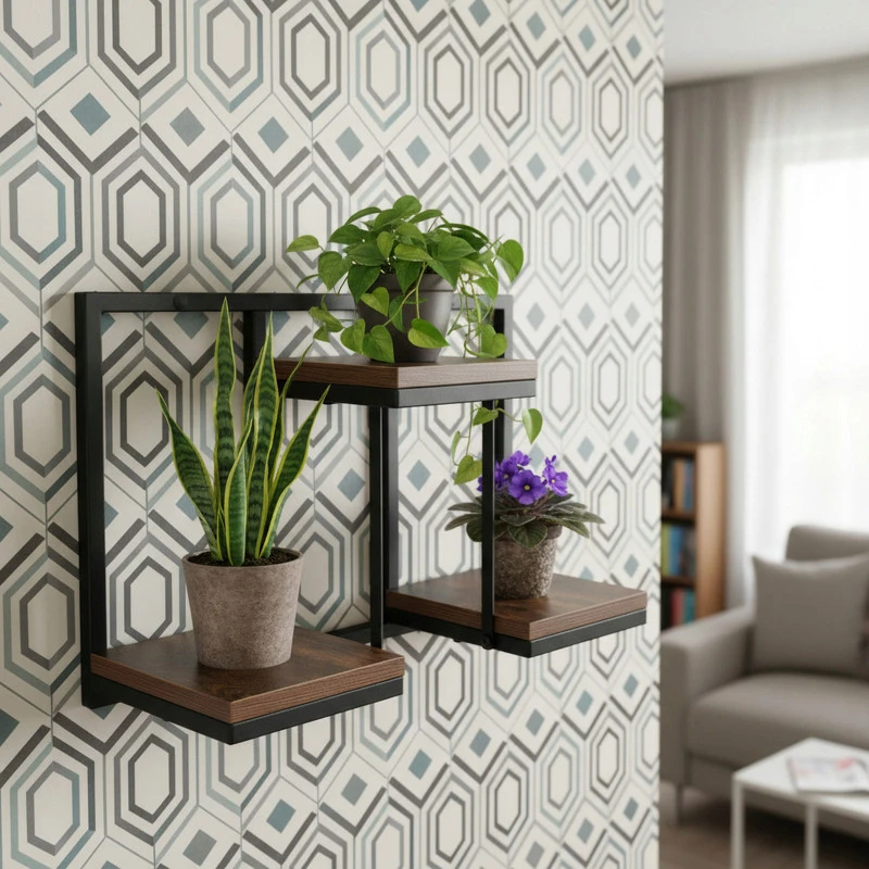 Loft Inspired Bipohome JOSE RUSTIC juodas augalų stovas senas ąžuolas
