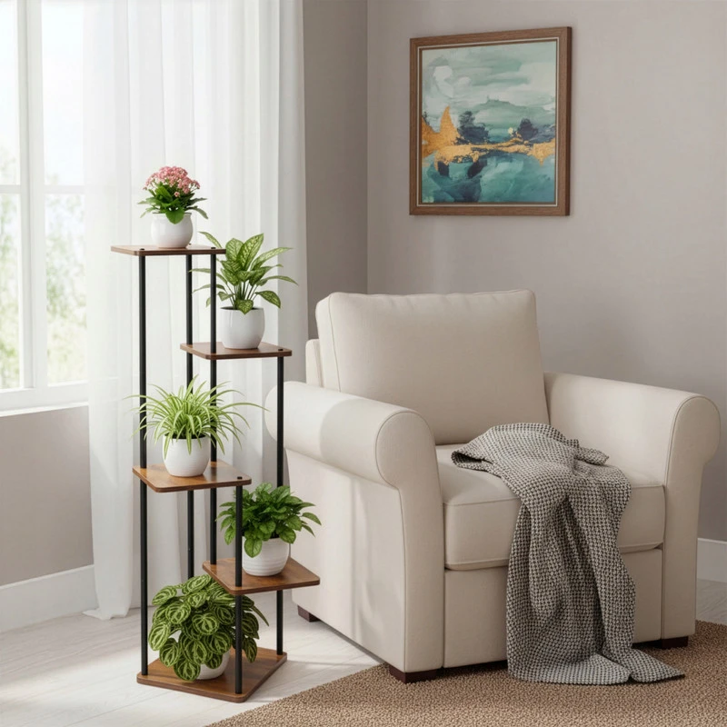 Gėlių stovas Mogren, 107x58x58 cm, juoda/ruda
