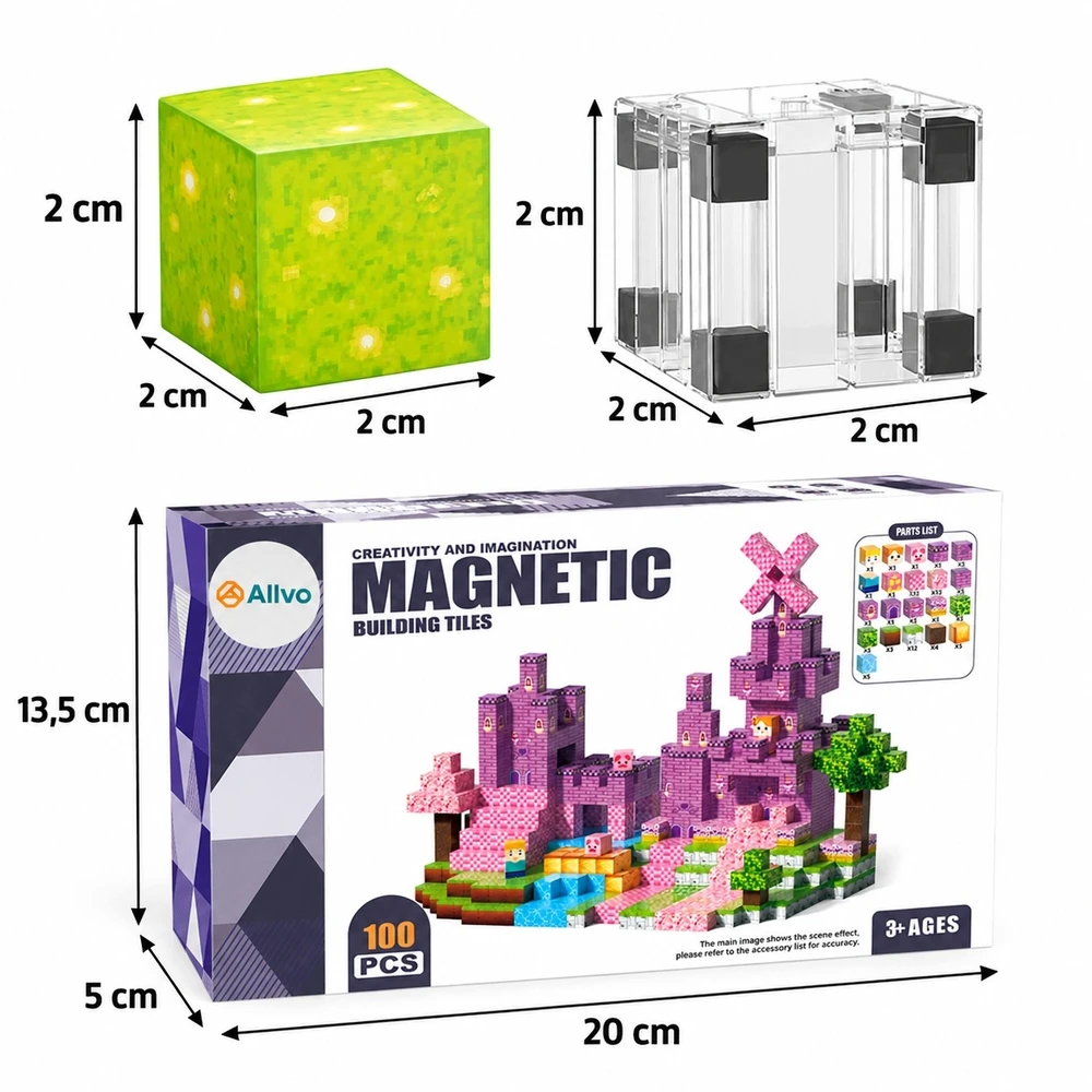 Magnetinės kaladėlės Allvo, 100 vnt.