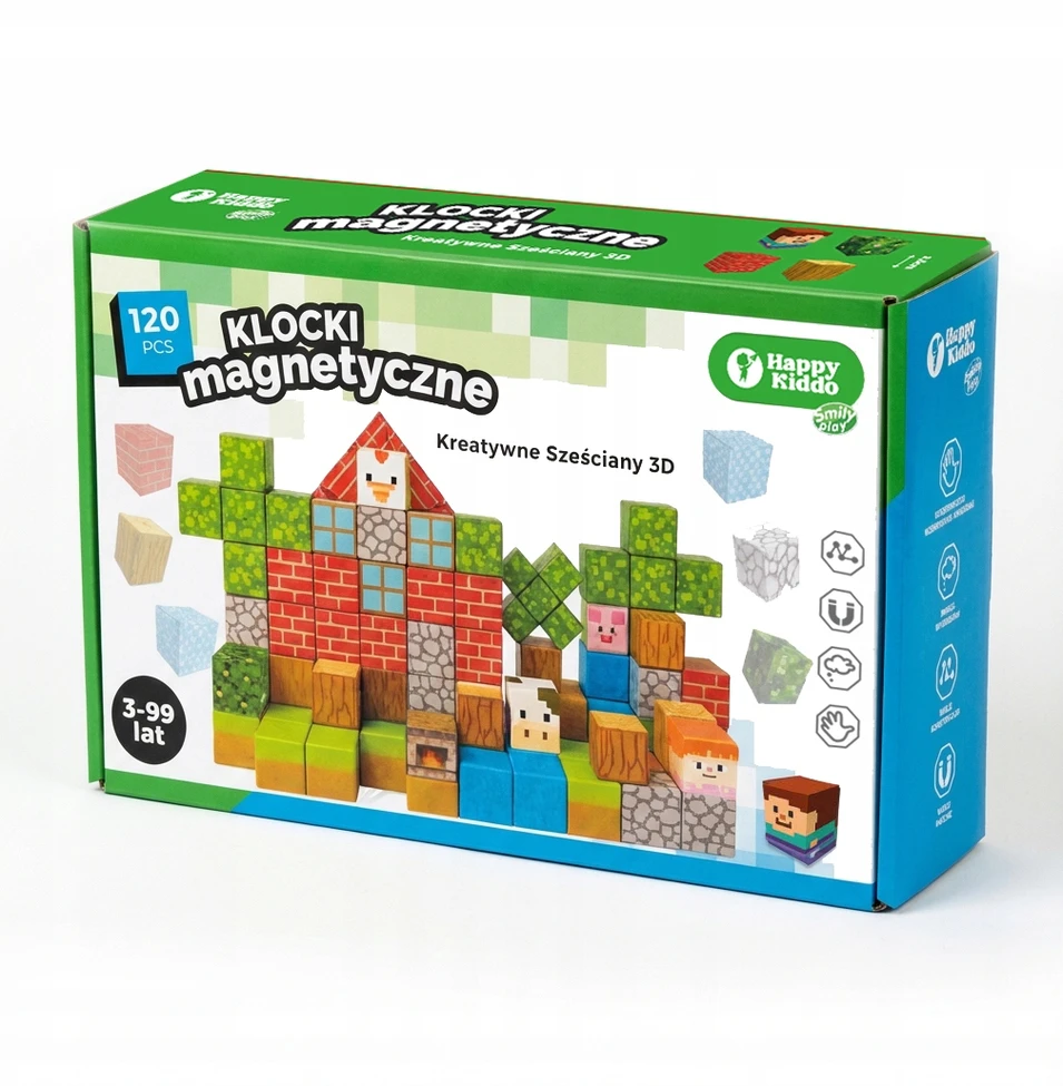 Happy Kiddo Magnetiniai kaladėlių konstruktoriai vaikams, 120 el., 3D, stiprūs magnetai