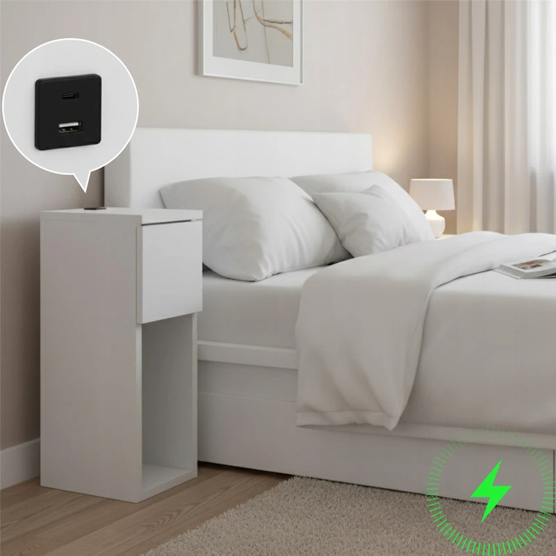 Naktinis staliukas su USB/C prievadu 5V ComfortCove, baltas