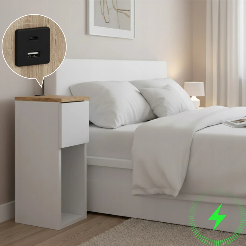 Naktinis staliukas su USB/C prievadu 5V ComfortCove, baltas