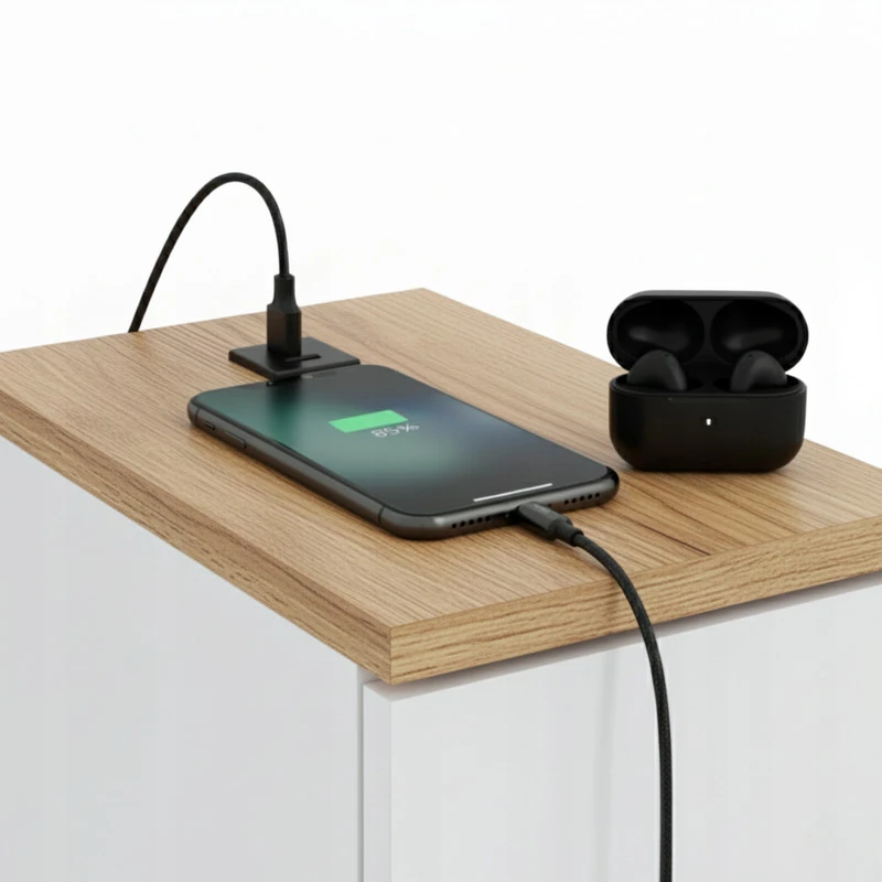 Naktinis staliukas su USB/C prievadu 5V ComfortCove, baltas