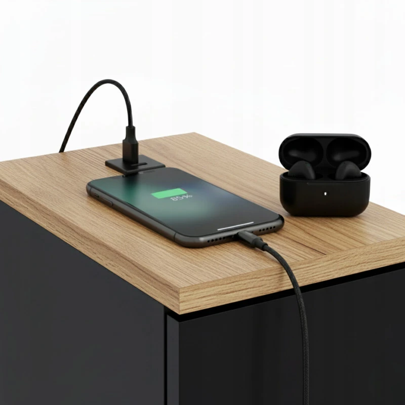 Naktinis staliukas su USB/C prievadu 5V ComfortCove, juodas