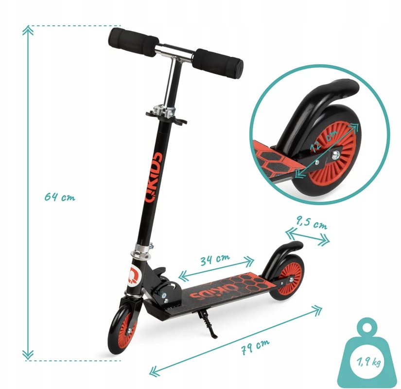 Paspirtukas Qkids, juoda/raudona