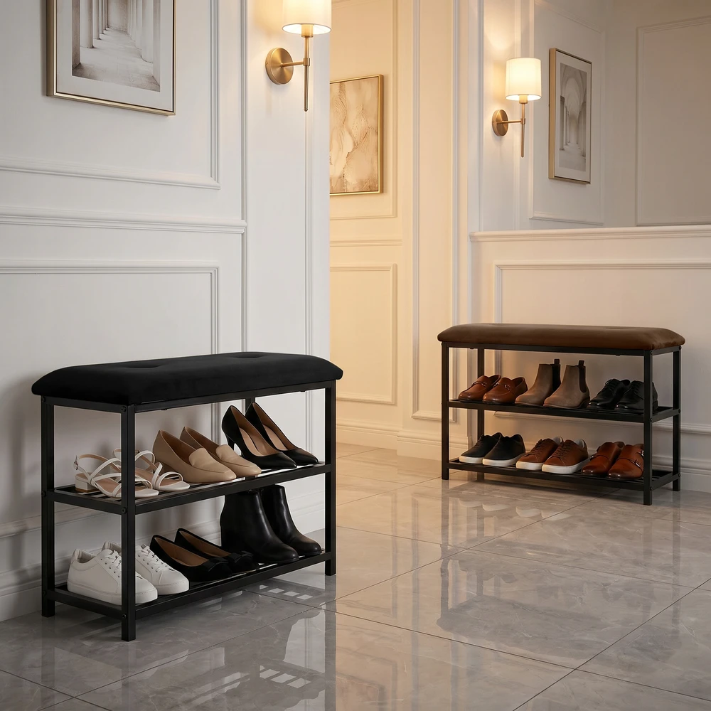 Perfectmarketsource Hk Batų lentyna su suoliuku, 61x31x51 cm, ruda/juoda